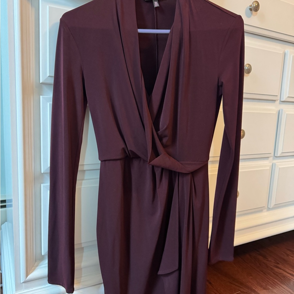 Plum Long Sleeve Cowl Neck Bodycon Dress